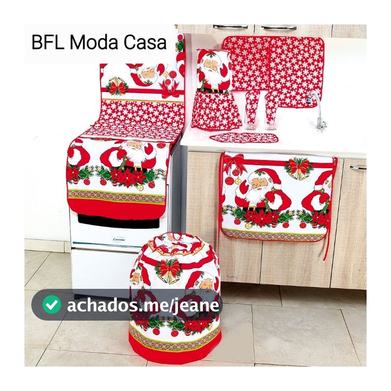 Kit- Jogo Cozinha Estampados 10 Peças Sinos de Natal
