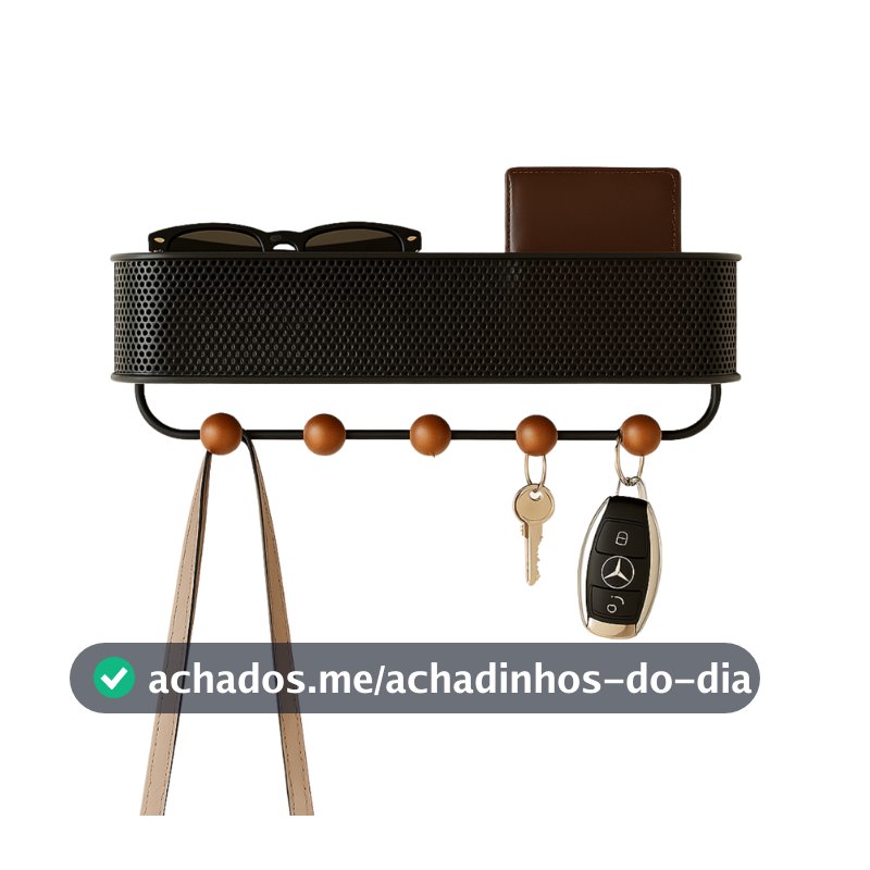 Lumai Porta Chaves Parede Cesto 5 Ganchos Pendurador Chaveiro Organizador Entrada Hall Metal