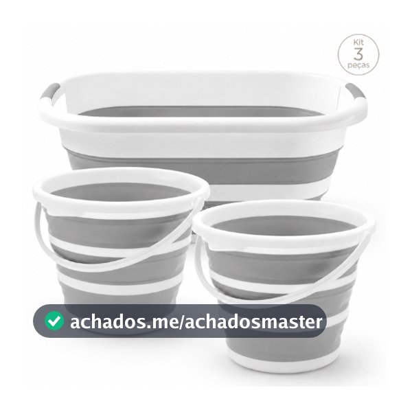 Kit 3 Peças 1 Cesto Retrátil 26L e 2 Baldes 10L Powermaid