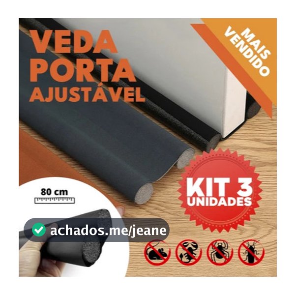 Kit 3 Veda Porta AJUSTÁVEL Proteção Protetor de Porta Impermeável Rolinho Duplo 80cm Comprimento
