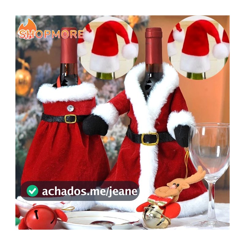 [Serendipidade] Vestido De Natal Garrafa De Vinho Capa De Papai Noel/Feliz Jantar De Ano Novo Decoração De Mesa Ornamento