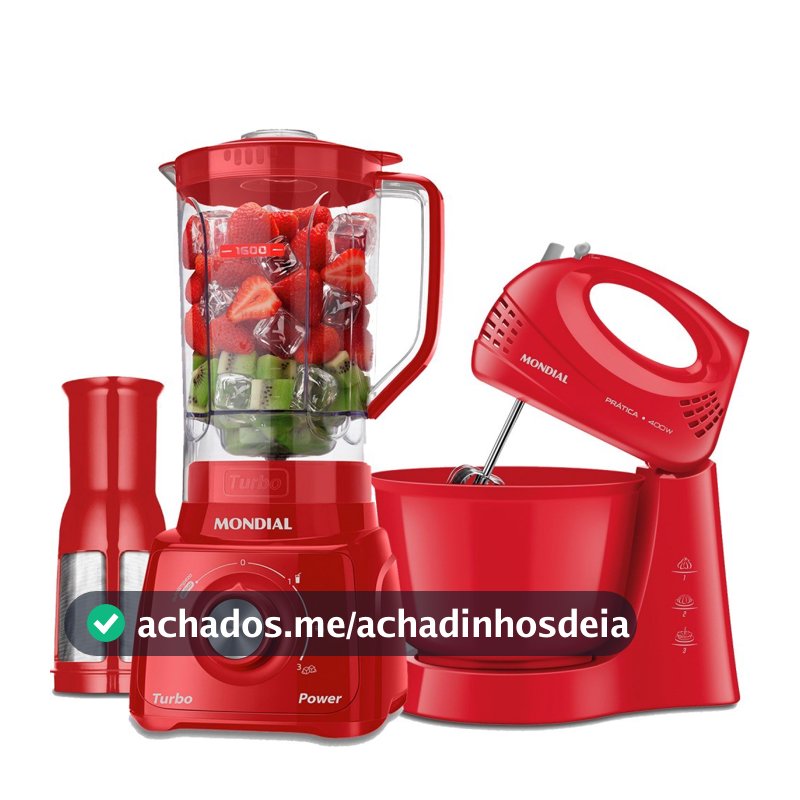 Kit Liquidificador 550W Turbo Power L-99-FR + Batedeira 400W Prática - B-44-R Mondial
