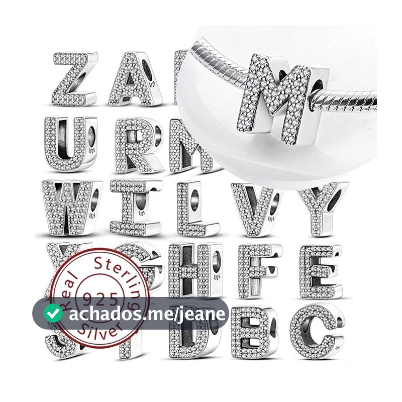 925 prata 26 letras Original diamante pingente contas para letras zircão pingente contas para pulseira jóias DIY