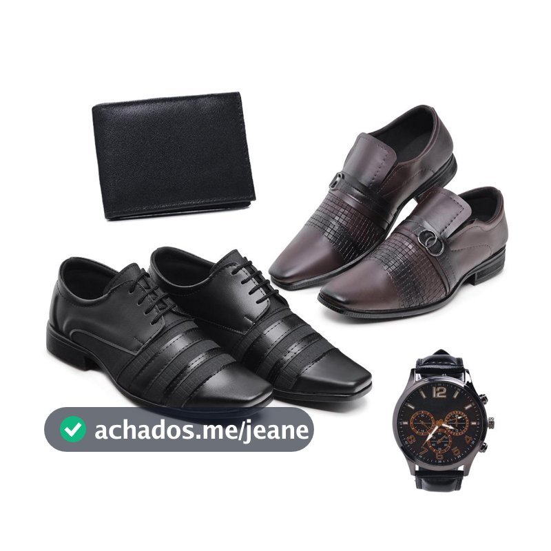 Kit 2 Pares Sapato Social Masculino Fosco + Relógio e Carteira