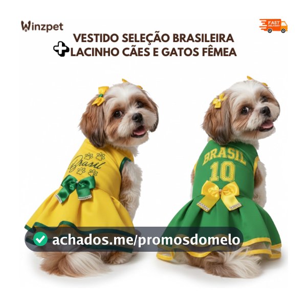 Vestido Brasil para Cachorro 🇧🇷 | Roupa Pet Seleção Brasileira | Porte Pequeno e Médio | Copa