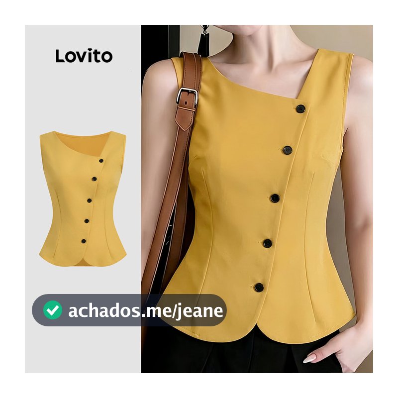 Lovito para O Trajeto Assimétrica com Botões Frontais Amarela Primavera/verão para mulheres LK7ED951
