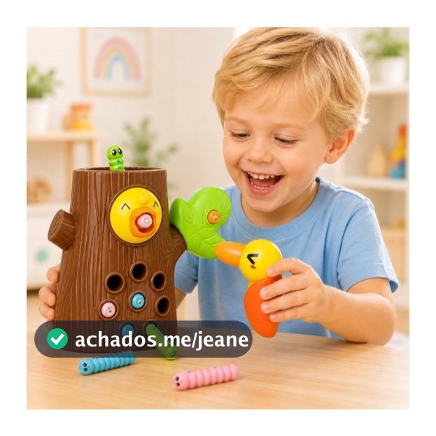 Brinquedo Educativo Pica-Pau Pesca Minhoca Treino Coordenação Olho Mão Montessori Brinquedo Sensorial