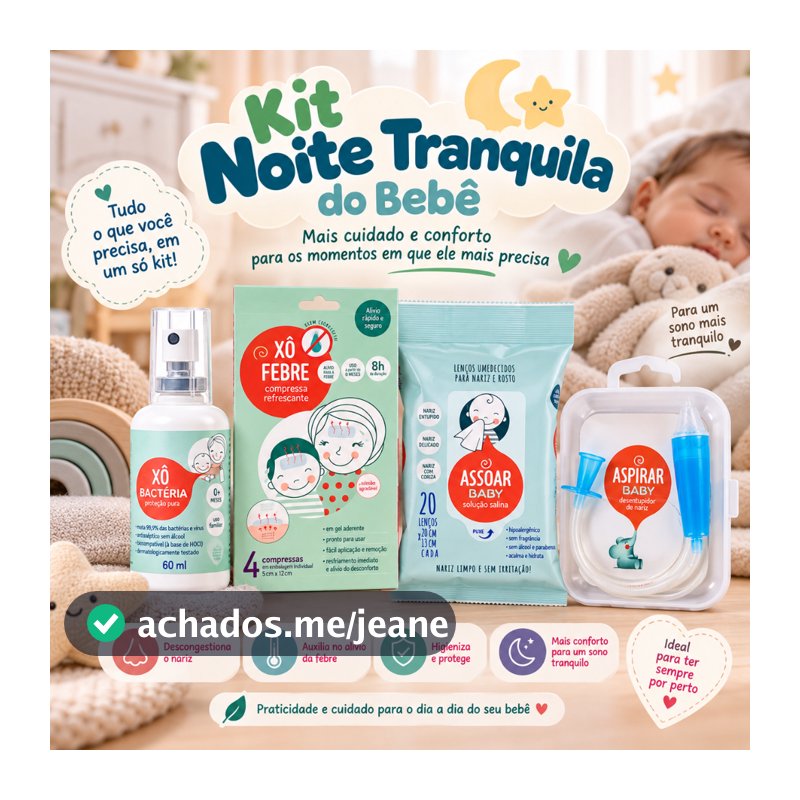 Kit Recém Nascido Cuidados Xô Febre Lenco Umedecido Aspirador Nasal Xô Bactéria Completo Bebê