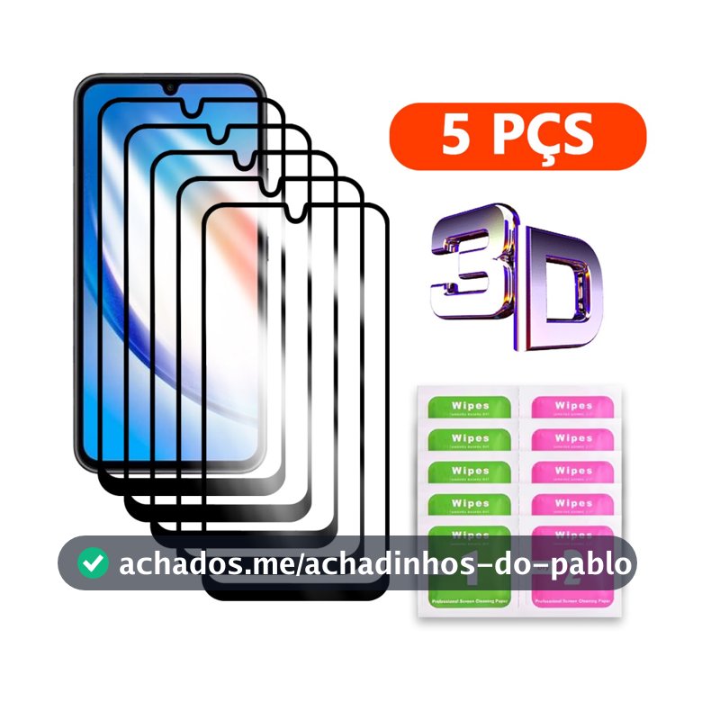 Kit 5 Película 3D Vidro Temperado Compatível Com Todos Samsung Galaxy A56 A36 A26 A16 A06 A55 A35 A25 A15 A05 A05s A54