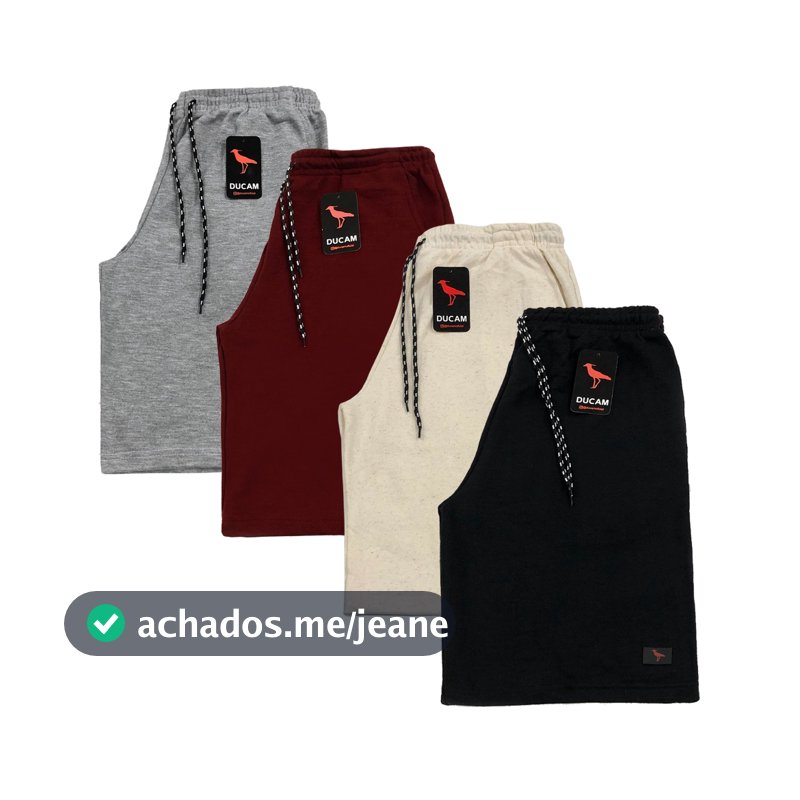 KIT 4 Bermuda Moletom Academia Treino Masculina Algodão Ducam Cores Sortidas 2 Bolsos