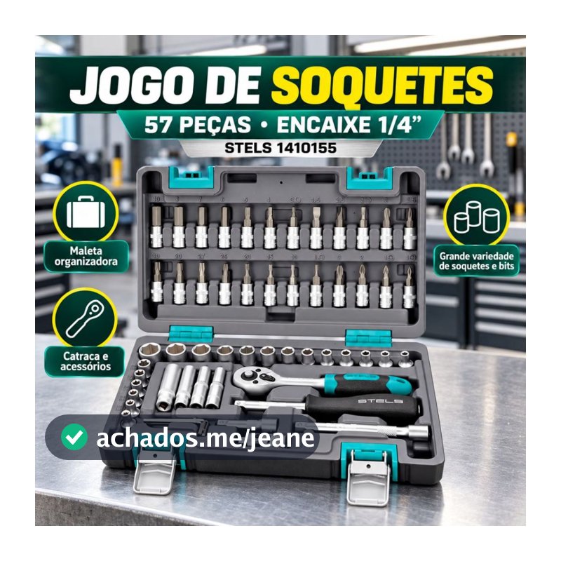 Jogo de Soquetes 57 Peças 1/4” com Catraca e Maleta Stels 1410155