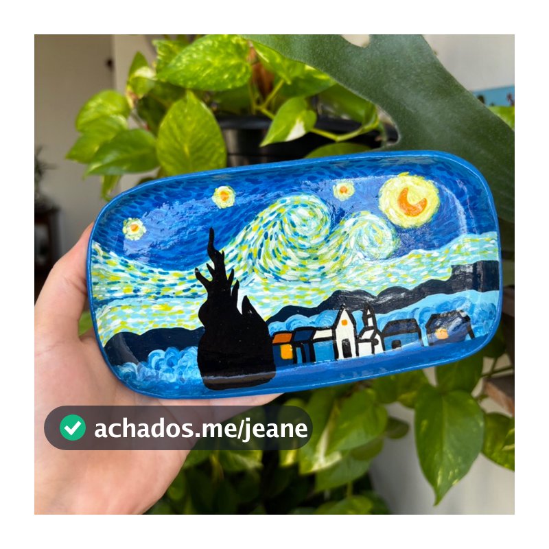 Bandeja porta acessórios Van Gogh, artesanal de cerâmica fria