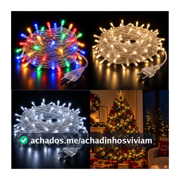 Pisca Pisca Led para Decoração Natalina 100 Led 8 Funções 8 Metros Branco Frio Quente e Colorido