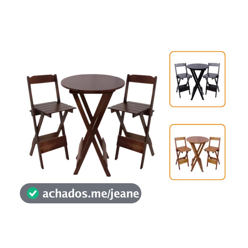 Mesa Bistrô Dobrável Com 2 Cadeiras Dobrável Madeira Nobre