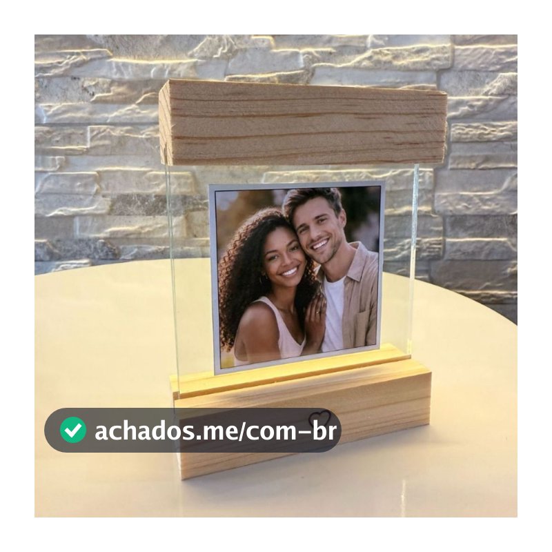 Porta Retrato Dia Namorados Decoração Base Madeira Personalizado Sala Estar Jantar Enfeite Vidro