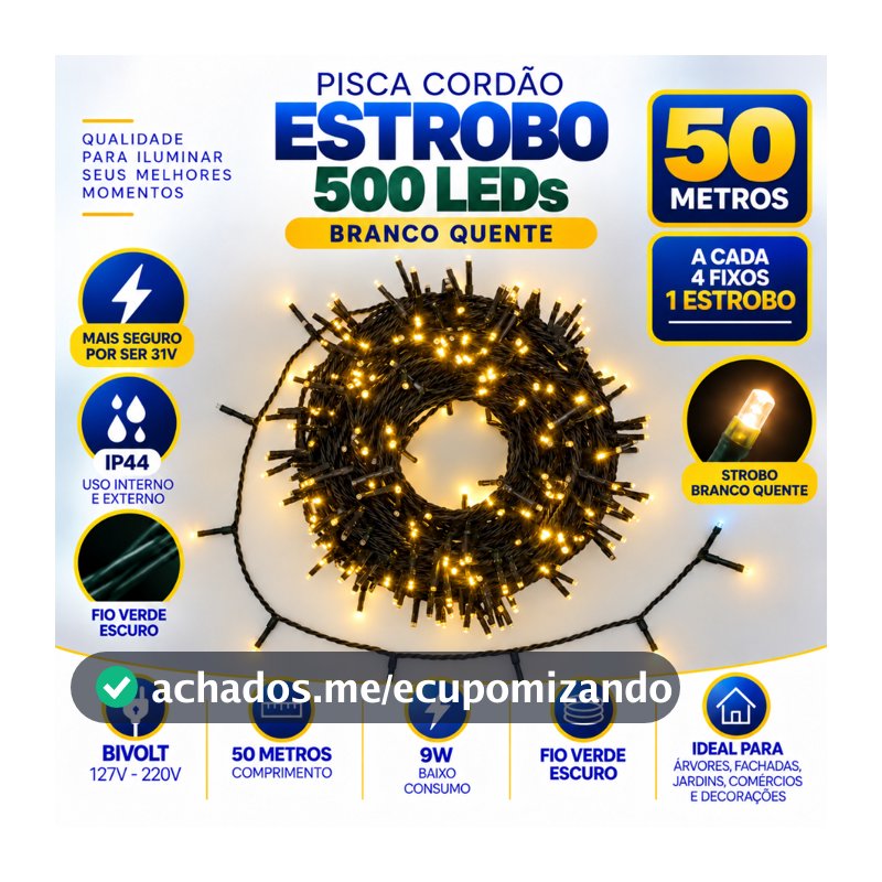 Cordão 500 Leds Com Strobo 50 Metros Prova D'água Natal Bivolt