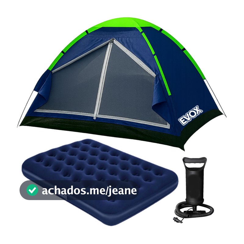 Kit Barraca de Acampamento 4 Pessoas A Prova D'Água + Colchão Inflável Casal Resistente + Bomba de Ar