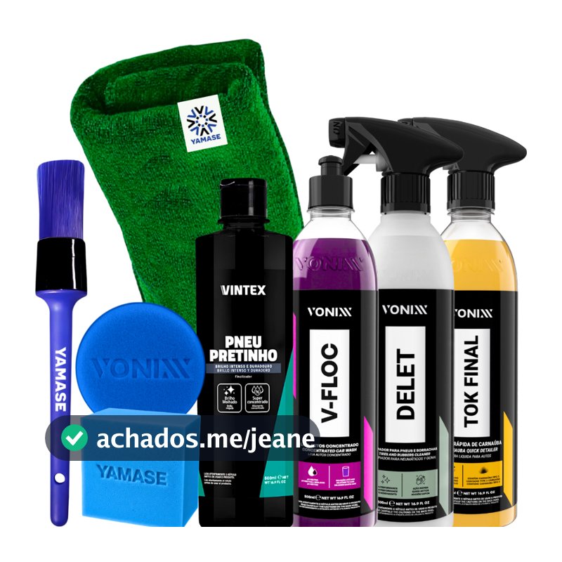Kit Estética Automotiva Completo V-Floc Delet Tok Final Pneu Pretinho Vonixx Pincel Pano e Aplicador