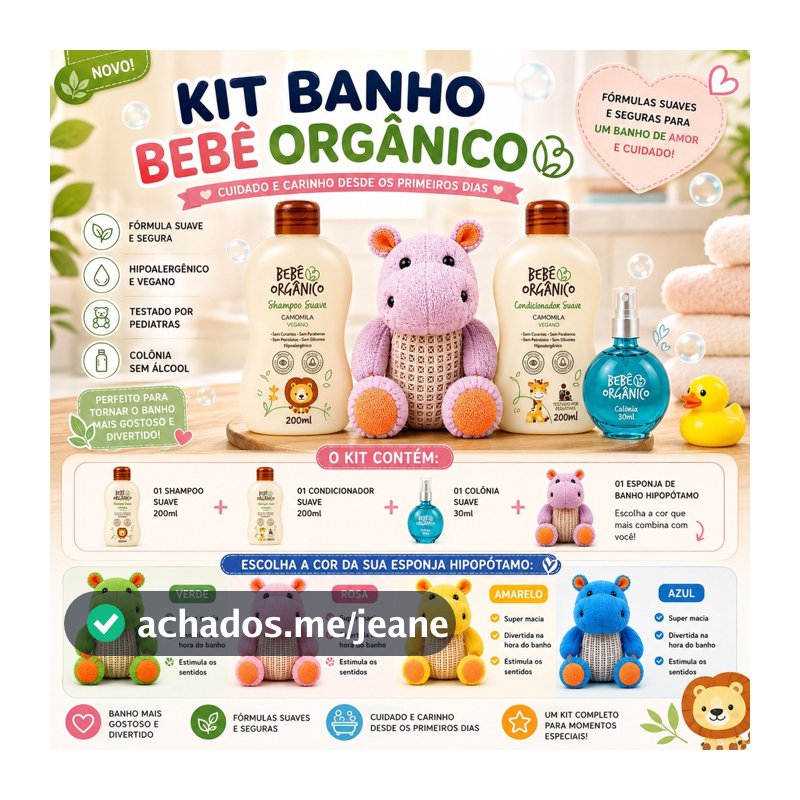 KIT BANHO FOFURA - SHAMPOO  CONDICIONADOR COLONIA E ESPONJA