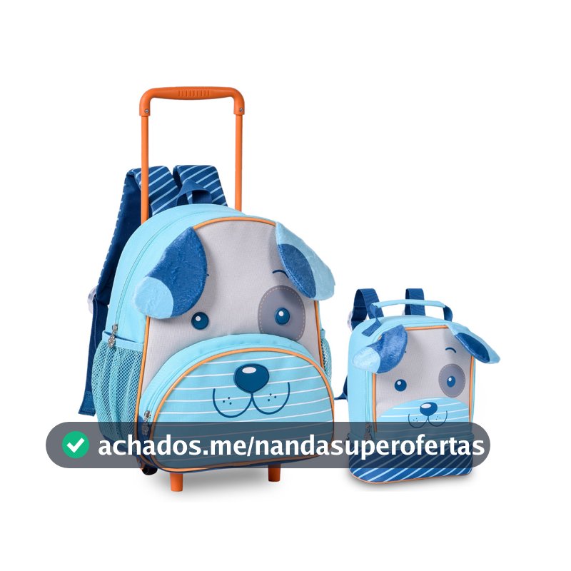 Kit  Mochila de Rodinha e Lancheira Infantil Pets - Clio Style Cor:AZUL