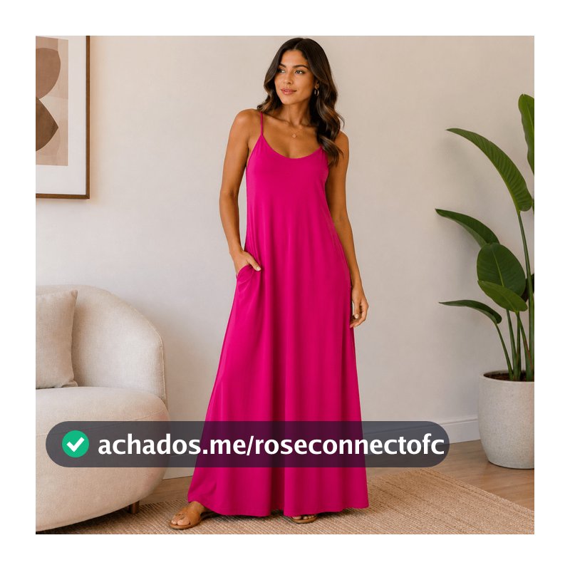 Vestido Longo de Viscolycra Feminino Alcinha Com Bolsos Casual Confortável Soltinho Estiloso