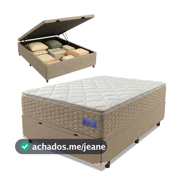Cama Box Baú Casal Colchão Ortopédico Magnus Molas Superlastic Pillow Top 138x188x79cm Hip Sleep