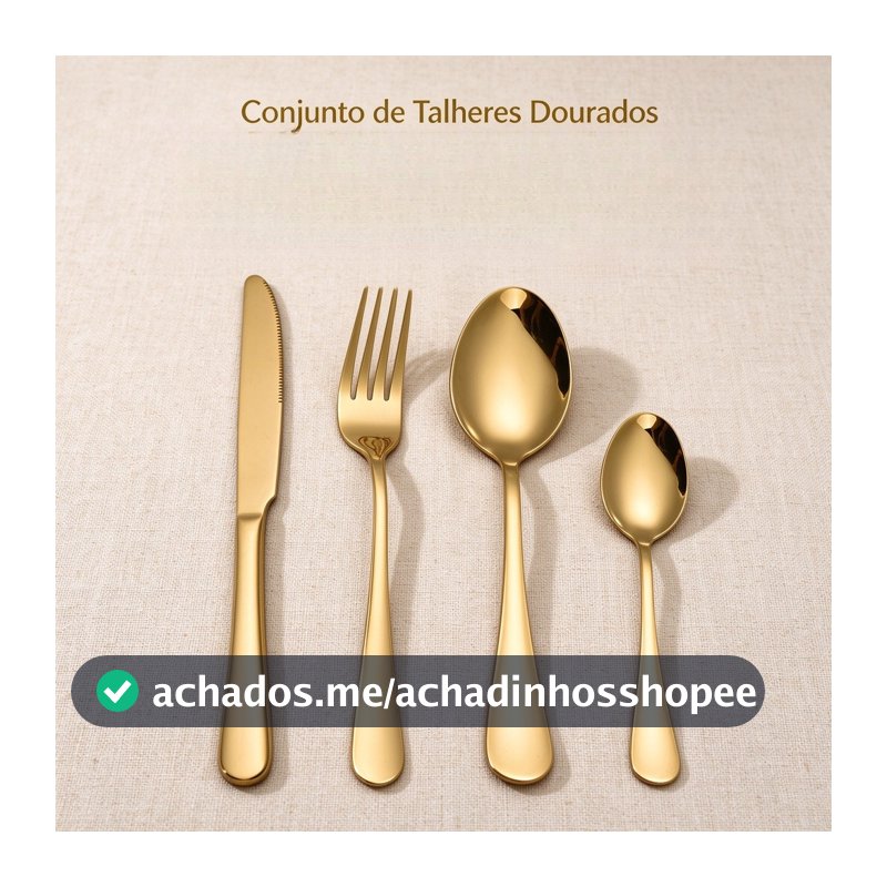24/48 Talheres Individuais Faca Garfo Colher Sobremesa Inox Para Cozinha Dourado