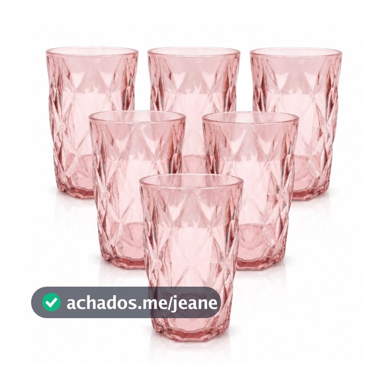 Jogo 6un Copos Diamond Diamante Rose Rosa Ametista 350ml