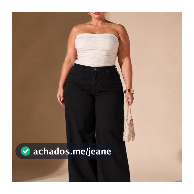 Calça Wide Leg Feminina Plus Size Sarja Cintura Alta Tamanhos 48 ao 54 Tamanho Grande  tendência