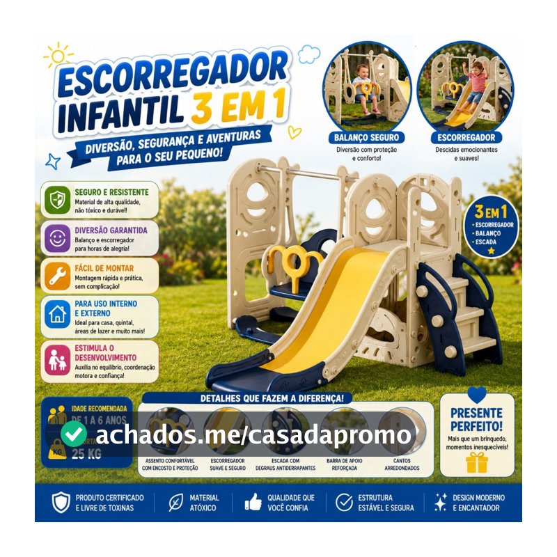 Playground 3 em 1 Infantil Azul com Escorregador, Balanço e Cesta de Basquete Importway Diversão Garantida
