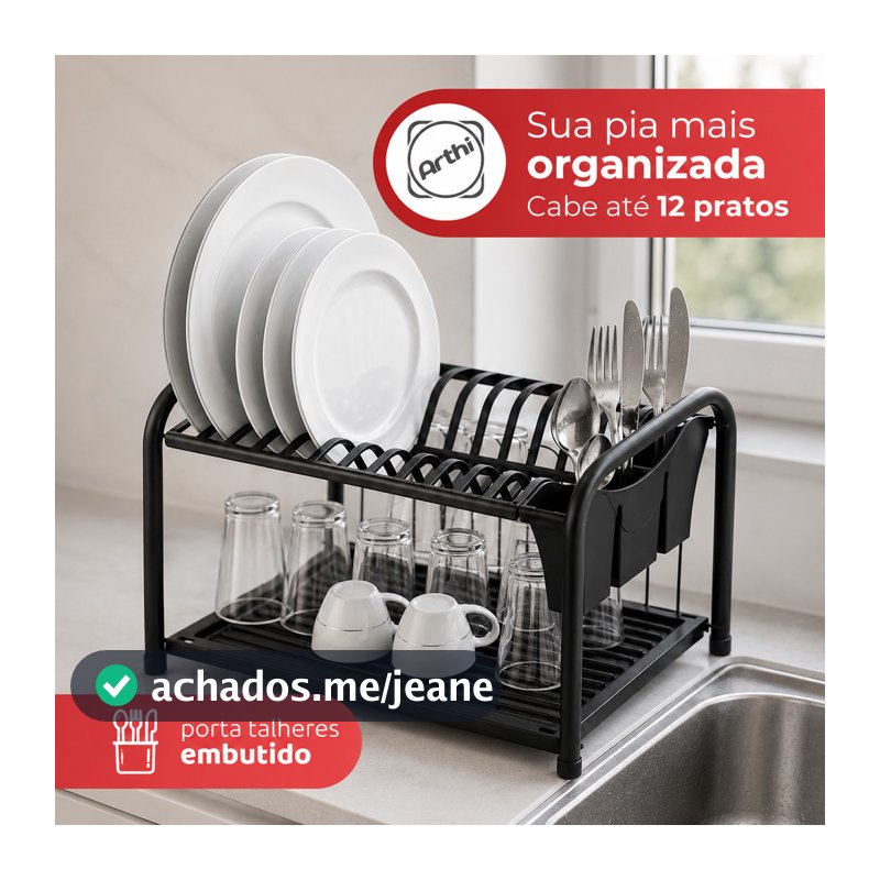 Escorredor de Louça Duplo 12 Pratos Porta Talheres Escorredor de Pratos Porta Copos Gaivota Arthi