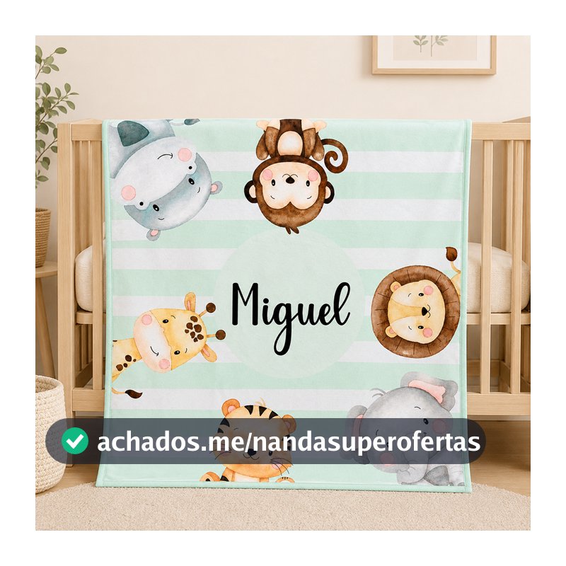 Manta para Bebê Personalizada com Nome Menino Tipo Cueiro Malha Leve Estampada Frente e Verso