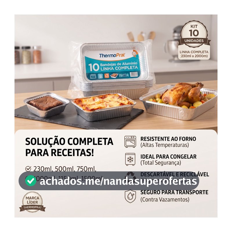 Bandeja de Alumínio Descartável 1500ml Thermoprat 10 Unidades Para Assar e Congelar