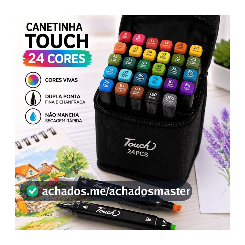 Canetas Touch 24 Cores Dupla Ponta 🎨 Ideal para Desenho e Arte