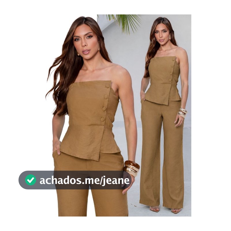Conjunto Alfaiataria Longo Feminino Blusa Tomara que Caia e Calça Pantalona