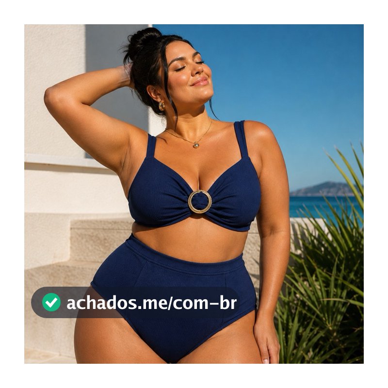 PLUS SIZE Biquini feminino básico confortável reforçado argola fivela dourada preto liso hot pant