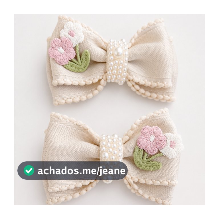 Laço De Cabelo (2 unid.) Infantil Menina Bordado Floral Florzinha Com Pérolas Premium - laços de cabelo infantil