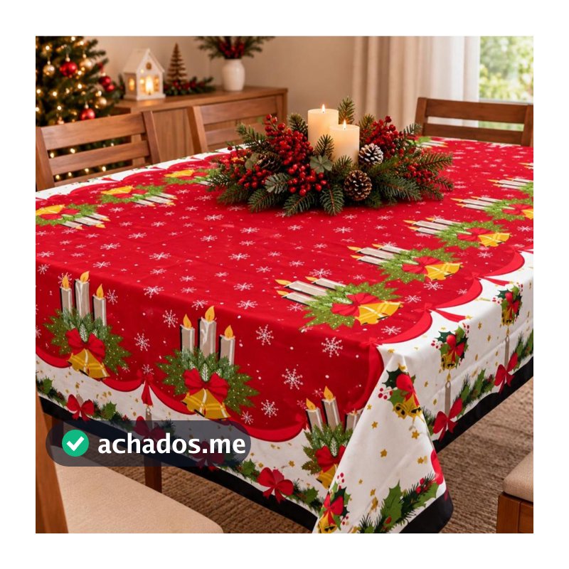Toalha de Mesa Oxford Festiva Natalina Natal Papai Noel  para 4 e 6 Lugares
