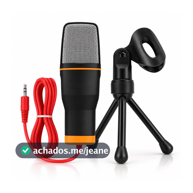 Microfone Condensador Profissional USB P2 com Tripé Estúdio PC Streaming