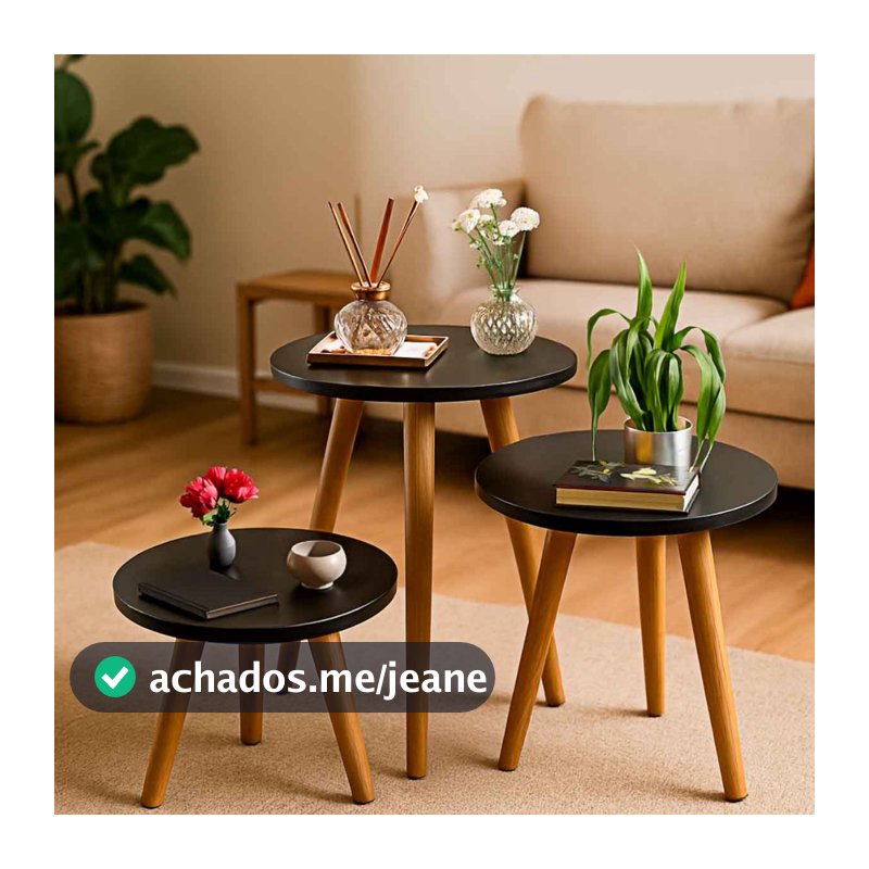 Trio Mesinhas Lateral Para Sala Retro Pé Palito Porta Objetos Decoração