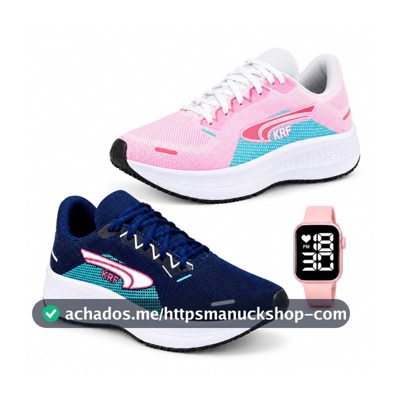 Kit 2 Pares Tênis Feminino Esportivo + Relógio Digital | Leve, Confortável e Moderno | Academia, Caminhada, Corrida