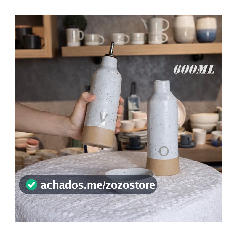 Kit Conjunto Jogo Porta Óleo Vinagre Galheteiro De Porcelana Cerâmica Bege +Tampa Decor Cozinha