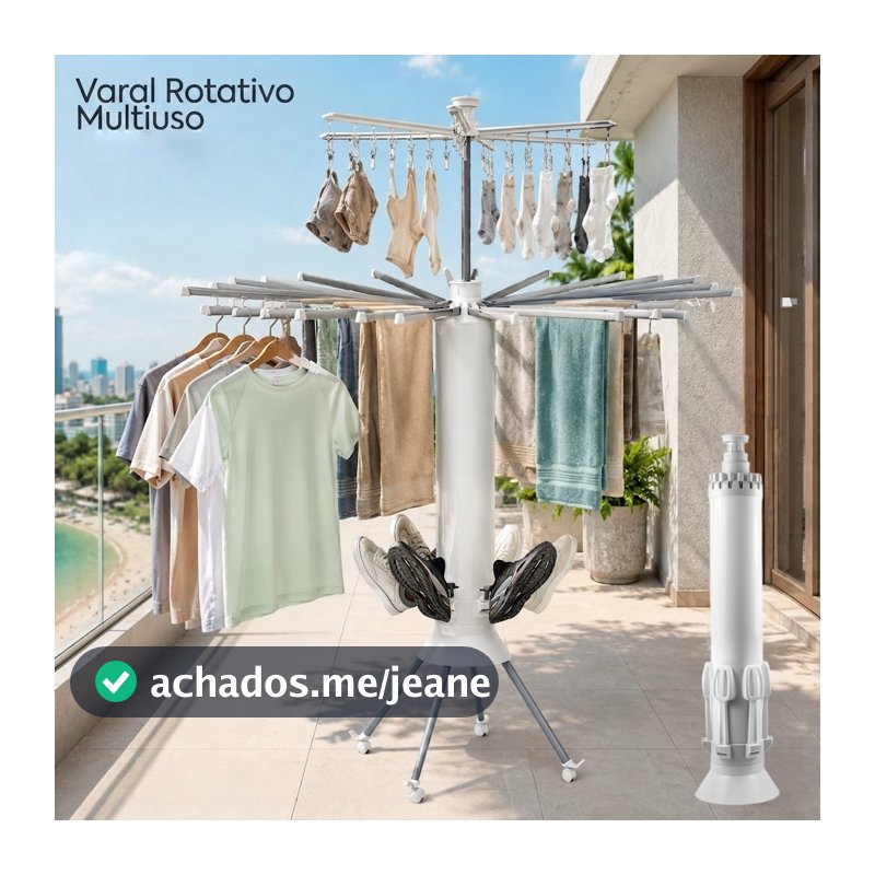 Varal Retrátil de Chão Vertical Inox com Rodinhas Organizador de Roupas Cabideiro Multiuso para Casa e Apartamento
