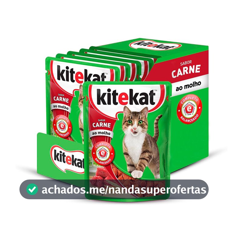 Kit 12 un. Ração Úmida Kitekat Sachê Gatos Adultos Carne ao Molho 70g