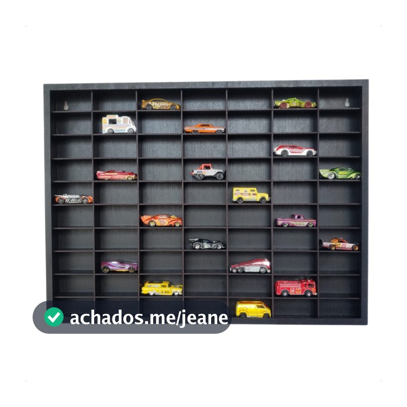 Estante Expositor Porta Carrinhos 70 Divisórias Preto 1:64 Coleção Hot Wheels Brinquedo MDF