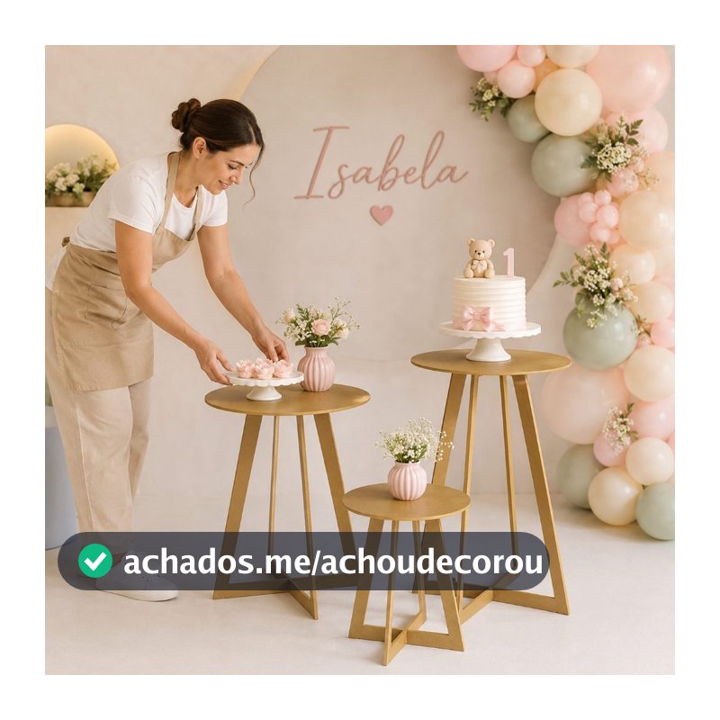 Trio Mesa MDF Triângulo Redondo Kit 3 Peças Decoração Festa Eventos Casamento Display Doces Mesa Cenográfica