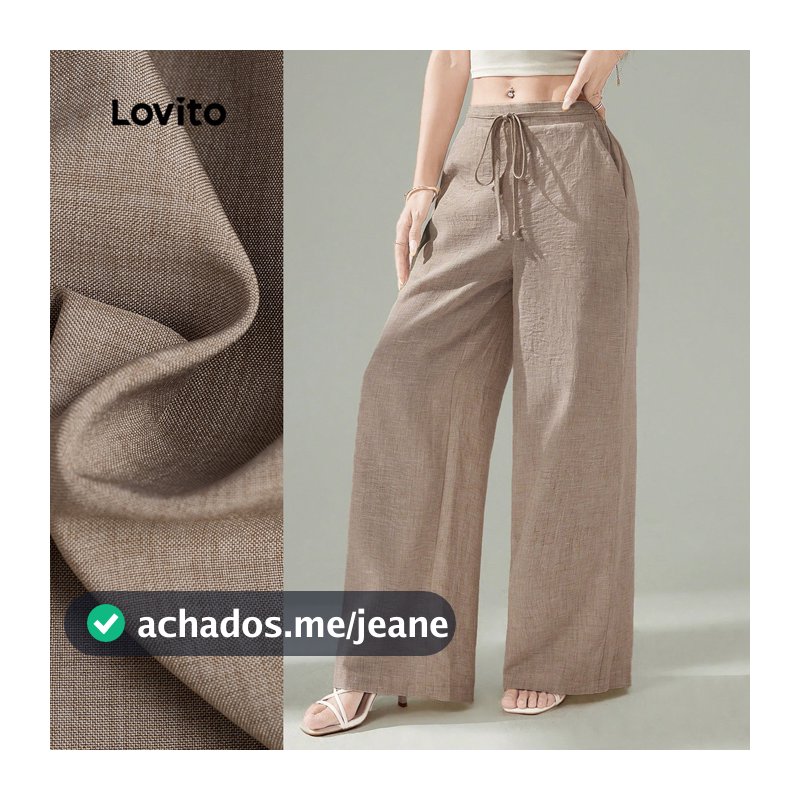 Lovito Casual Calças com Amarração Na Frente de Primavera/verão Cor Café para mulheres L155ED2041