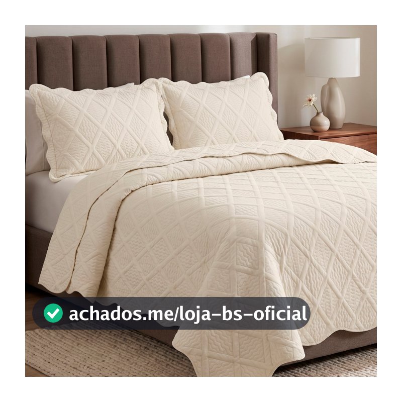 Kit Colcha 03 Peças Matelassê 3D em Alto Relevo Percal 300 Fios Copacabana