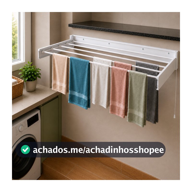 Varal Mágico Retrátil 60/70/80/90/100/120cm de Parede Aço Galvanizado– Prático, Moderno
