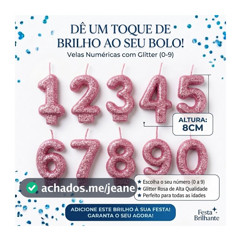 Vela Número para Aniversário Glitter Rosa / Rosê Gold Bolo Festa Pronta Entrega